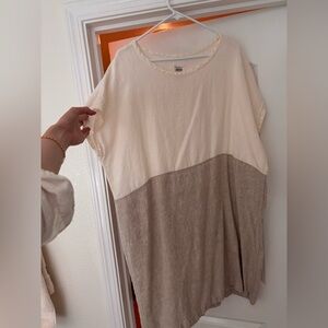 Linen Mini Dress- Cream & Taupe